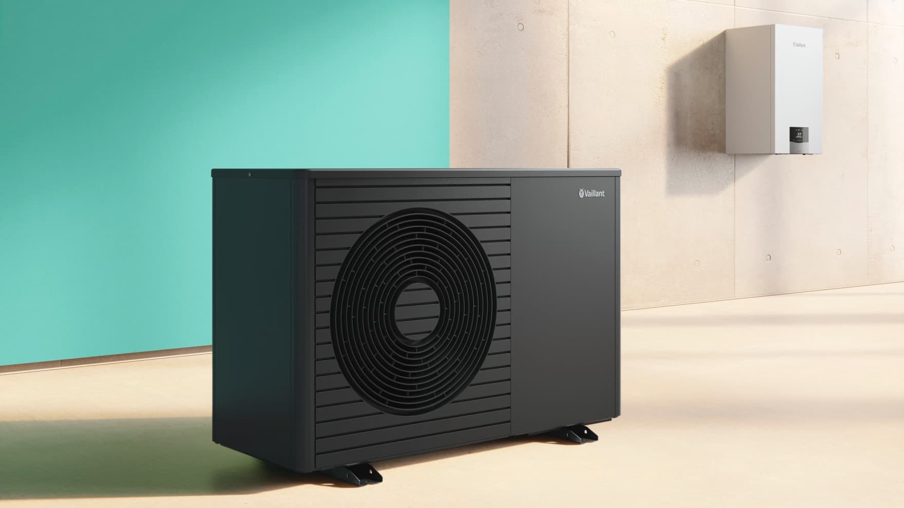 Wärmepumpe aroTHERM plus und Gas-Brennwertgerät ecoTEC plus in Scene