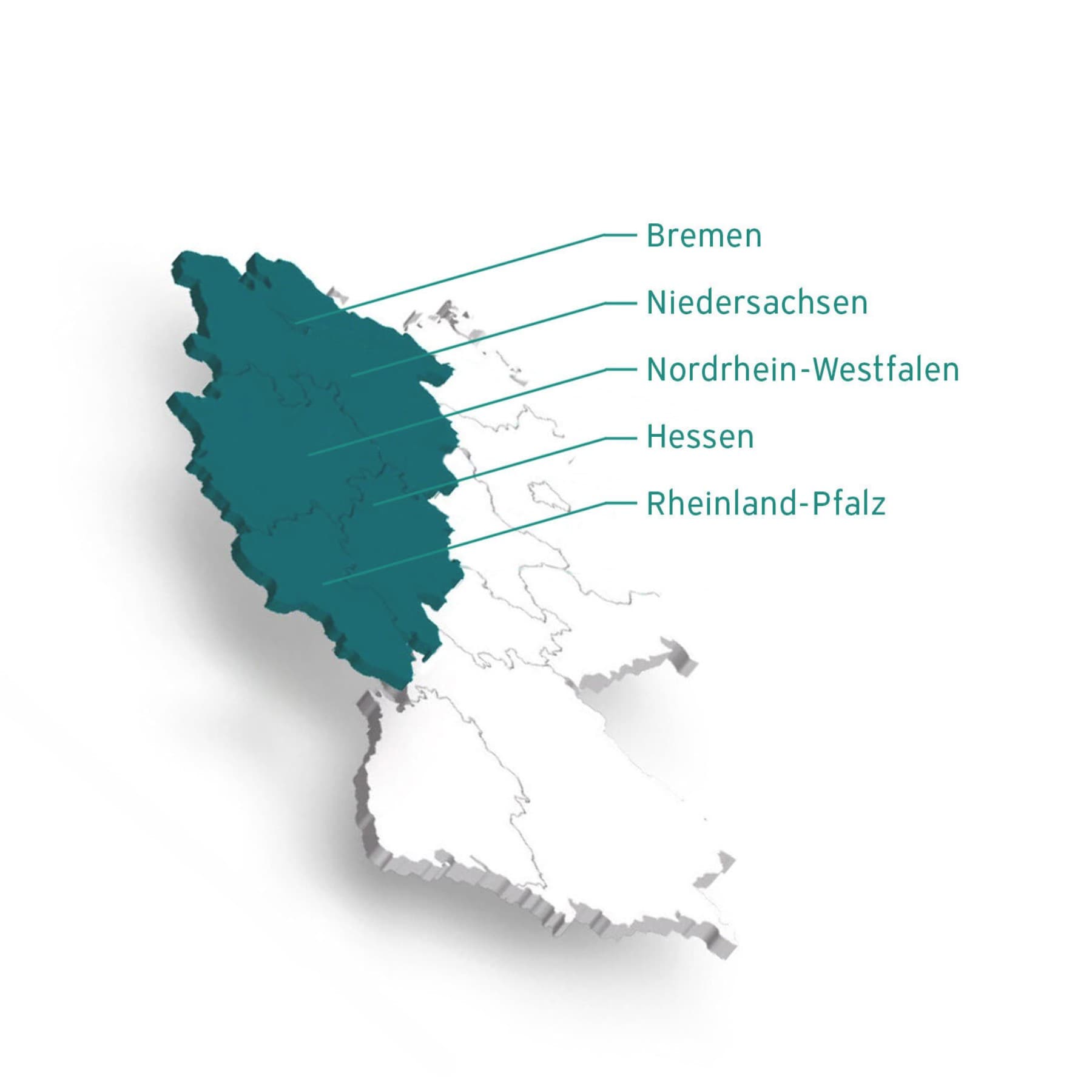 Eine Deutschlandkarte zeigt die von der Marktraumumstellung betroffenen Bundesländer Bremen, Niedersachsen, NRW, Hessen und Rheinland-Pfalz