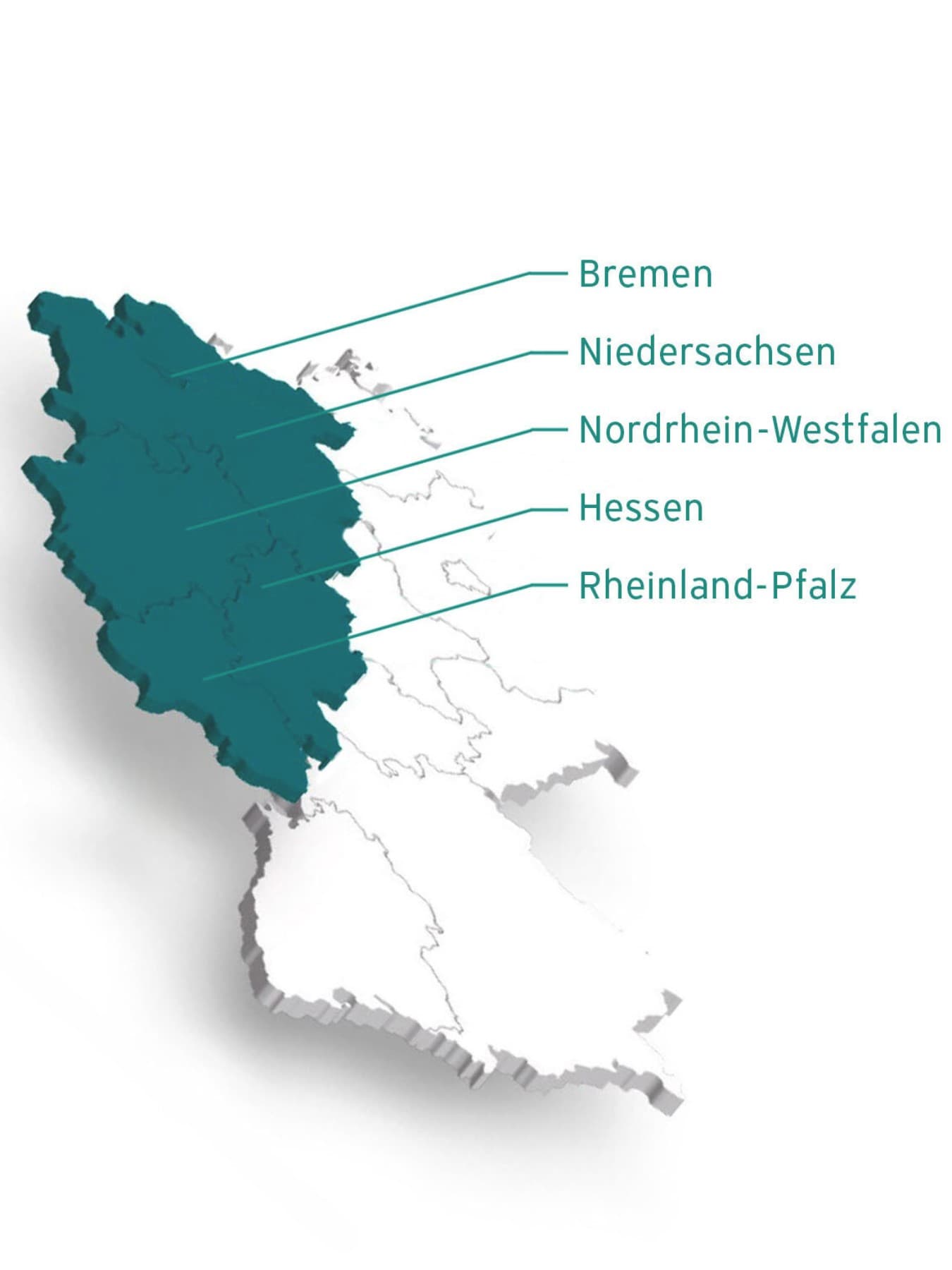 Eine Deutschlandkarte zeigt die von der Marktraumumstellung betroffenen Bundesländer Bremen, Niedersachsen, NRW, Hessen und Rheinland-Pfalz