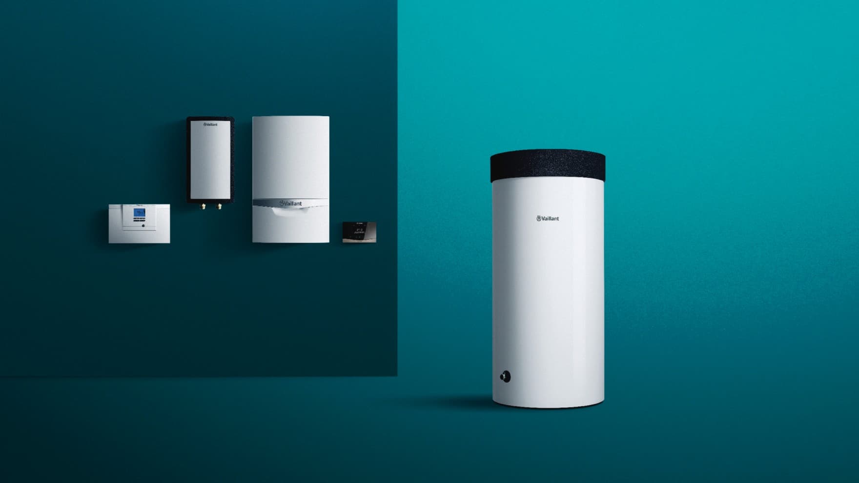 Mehrere Geräte von Vaillant für ein bivalentes Heizsystem.