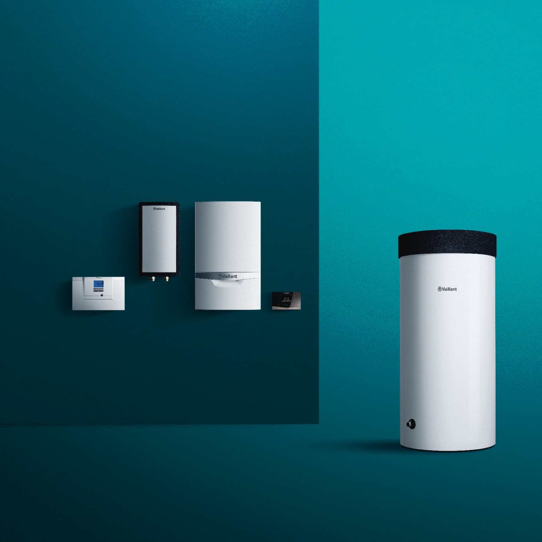 Mehrere Geräte von Vaillant für ein bivalentes Heizsystem.