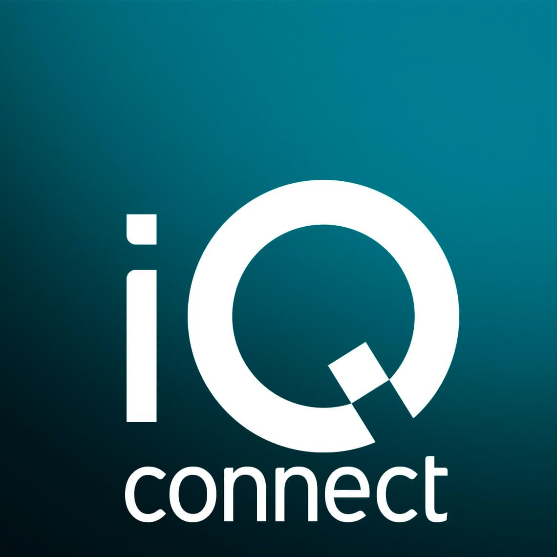 Weiße Schrift auf grünem Grund. Ein kleines i, ein großes Q und darunter steht in Kleinbuchstaben: connect