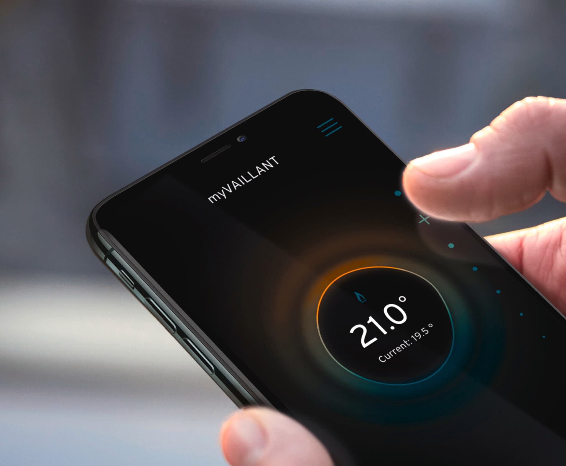 Ein Smartphone-Display, auf dem man die myVAILLANT App sieht.