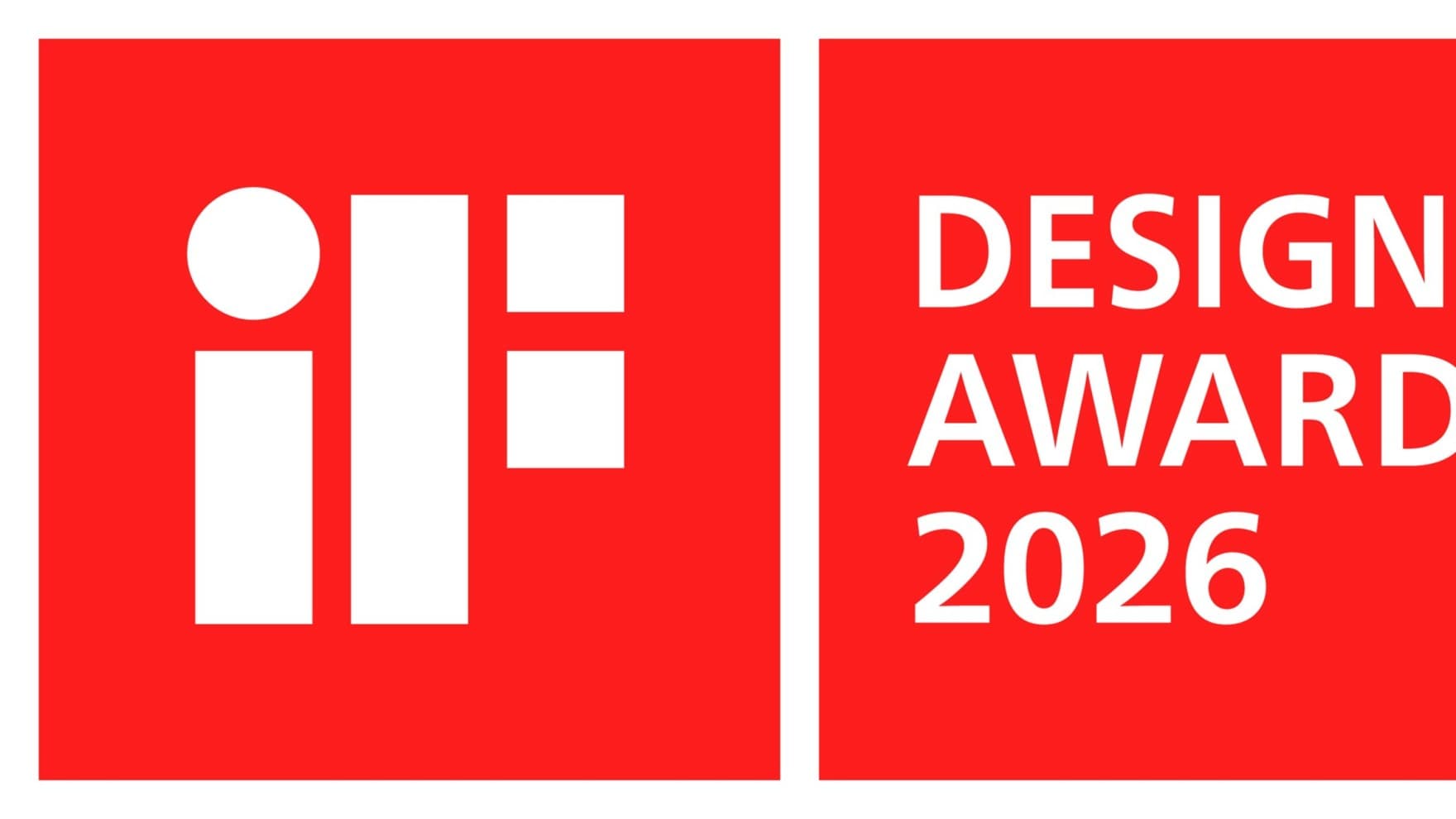 Auszeichnung iF Design Award 2026 auf rotem Hintergrund