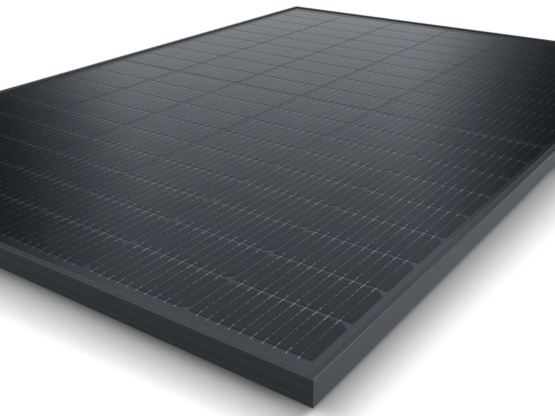 Ein Photovoltaikmodul in Nahaufnahme auf weißem Hintergrund.