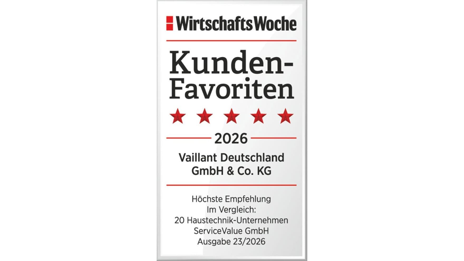 Siegel WirtschaftsWoche Kundenfavorit 2026 Vaillant Deutschland GmbH & Co. KG